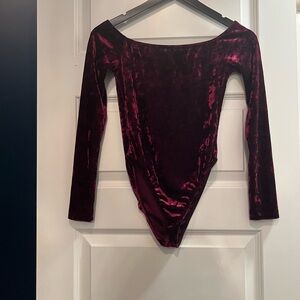 Velvet Long Sleeve Bodysuit - Burgundy
